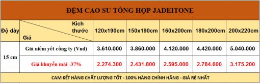 Bảng giá đệm cao su tổng hợp jadeitone